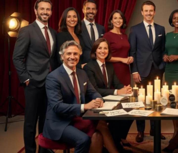Équipe d’accueil souriante et élégante prête à recevoir les invités