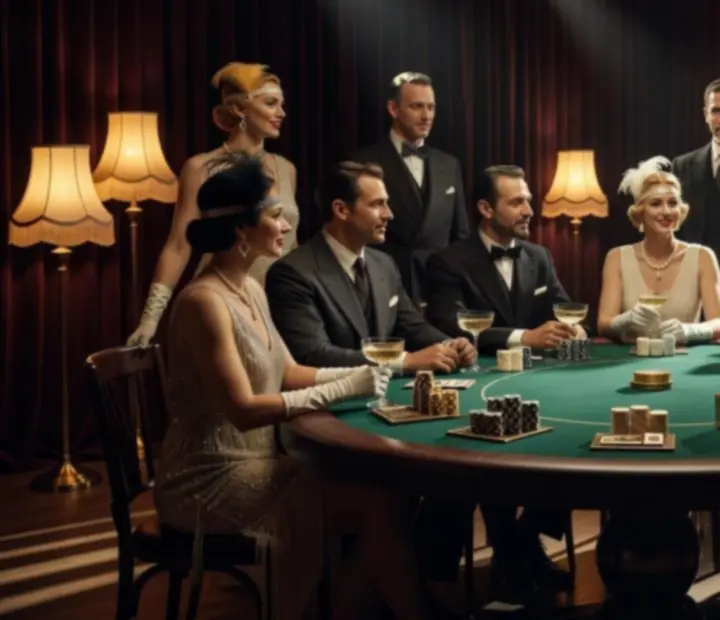 Montage de différentes scénographies de soirées poker artistiques, sans argent réel